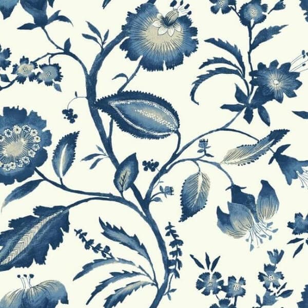 Watercolor Jacobean Wallpaper- Navy