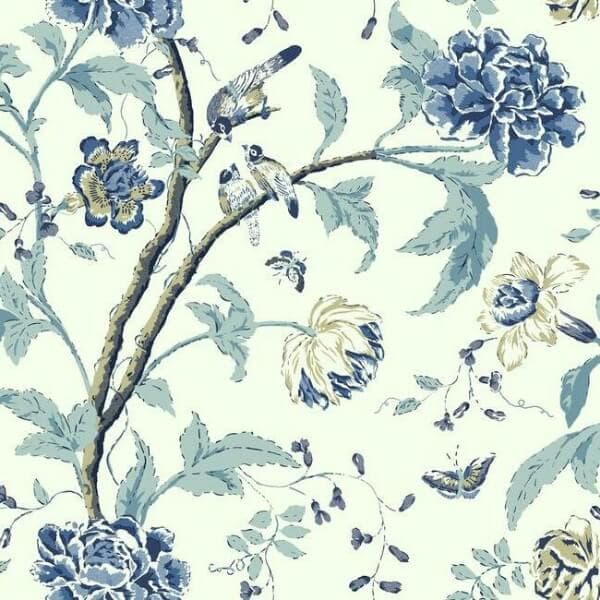 Teahouse Floral Sure Strip Wallpaper- Blue/White