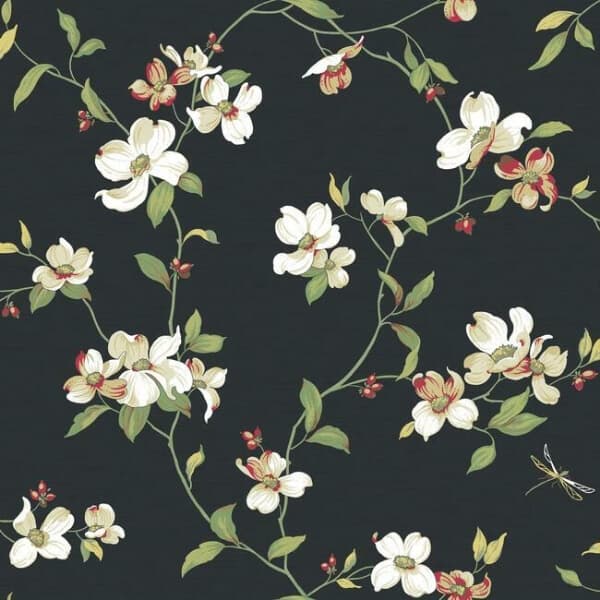Dogwood Sure Strip Wallpaper- Black