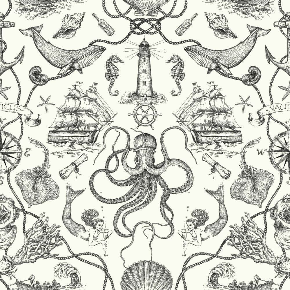 Deep Sea Toile Wallpaper- Black