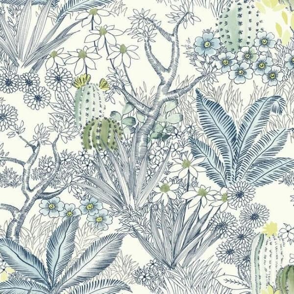 Flowering Desert Wallpaper- Blue