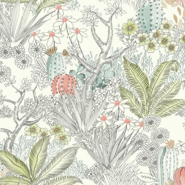 Flowering Desert Wallpaper- Grey