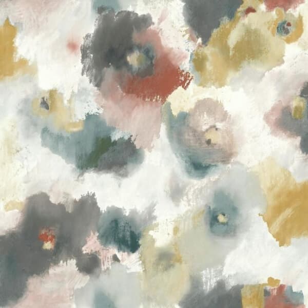 Impressionist Floral Wallpaper- Copper/Blue