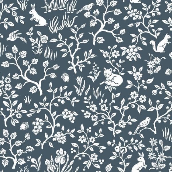 Fox & Hare Wallpaper- Navy