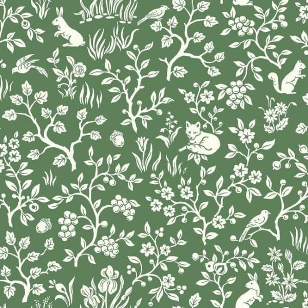 Fox & Hare Wallpaper- Forest Green