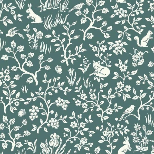 Fox & Hare Wallpaper- Weekends/Teal