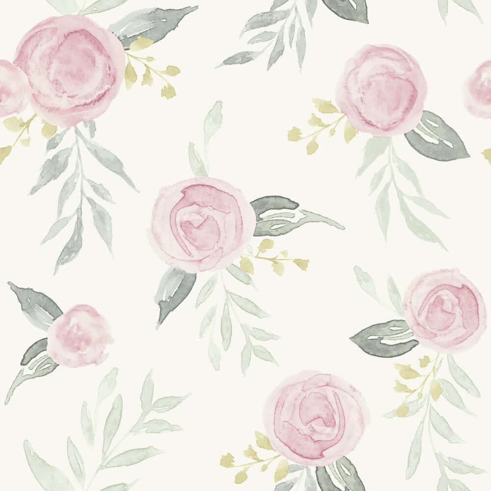 Watercolor Roses Wallpaper- Gala Pink