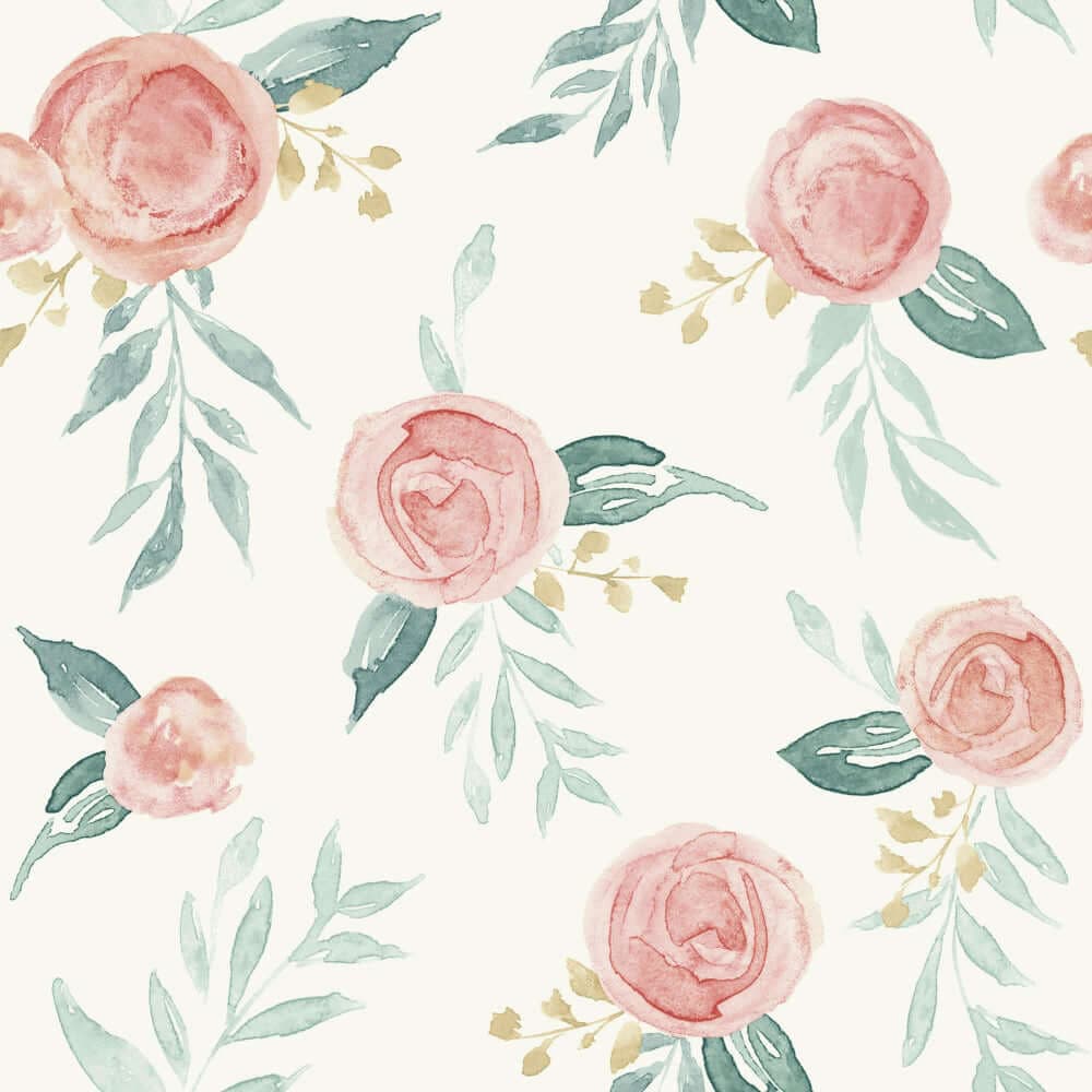 Watercolor Roses Wallpaper- Red Coral