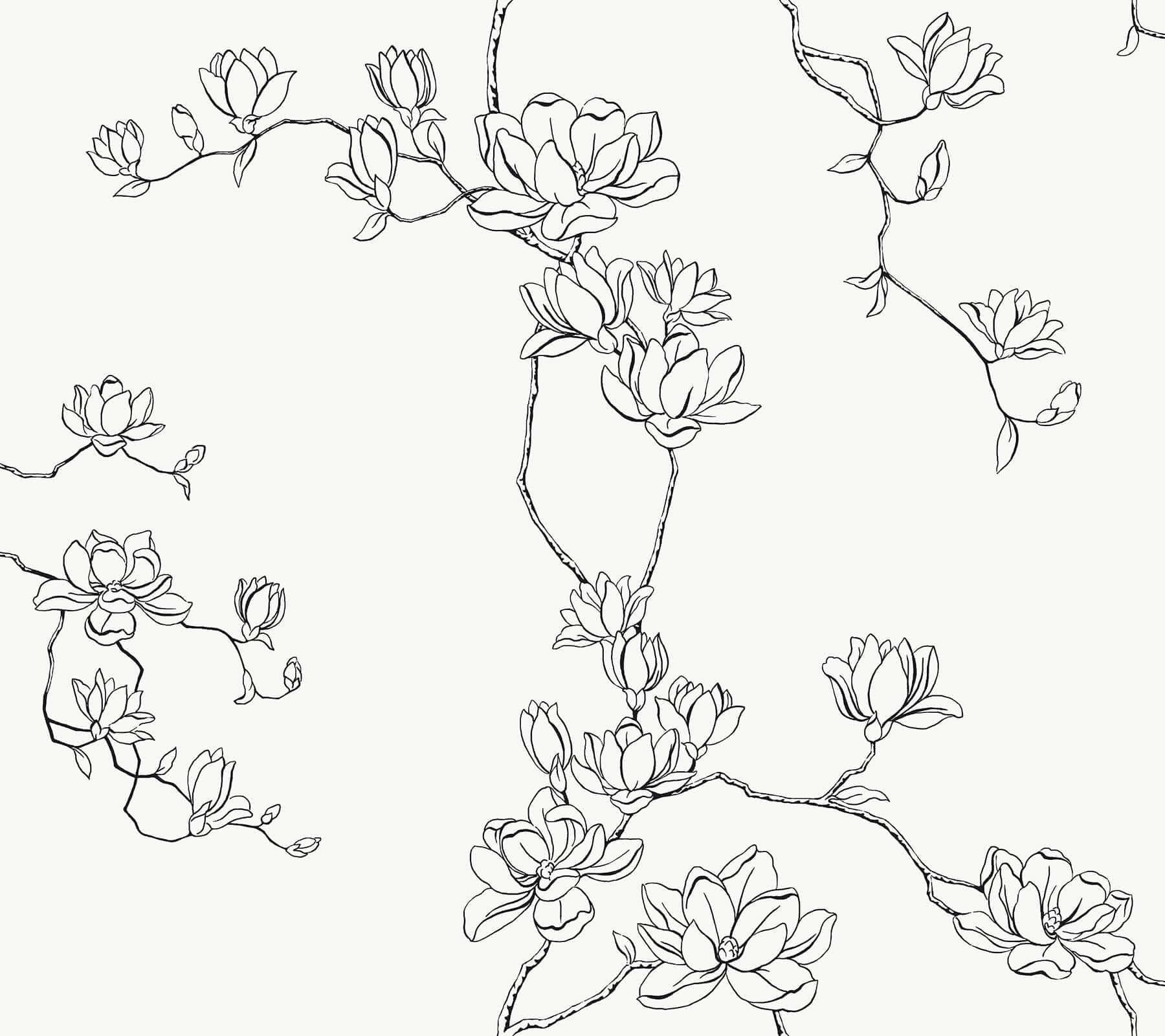 Magnolia Branches Wallpaper- Black