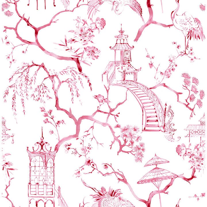 Serena Raspberry Chinoiserie Wallpaper