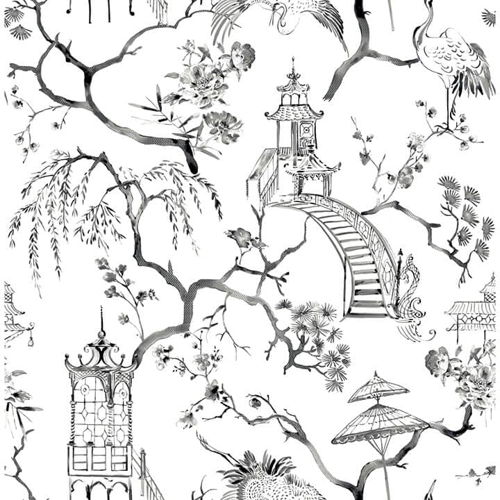 Serena Charcoal Chinoiserie Wallpaper