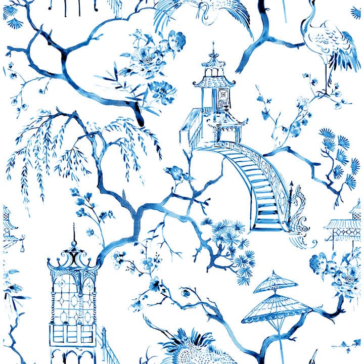 Serena Blue Chinoiserie Wallpaper
