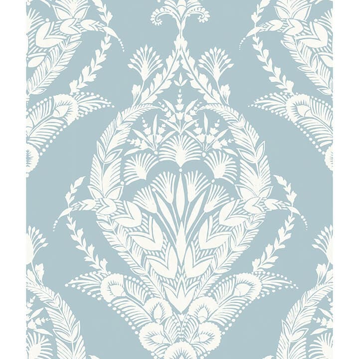 Arlie Light Blue Botanical Damask Wallpaper