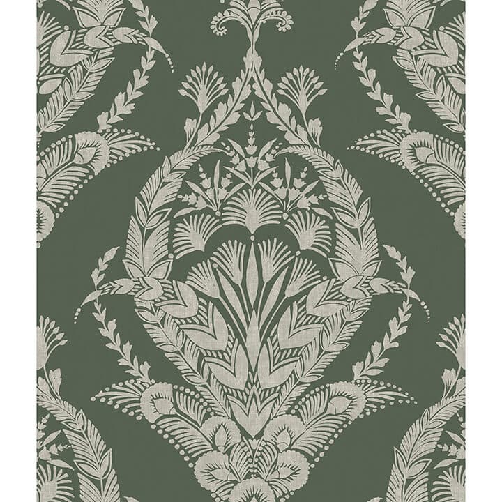 Arlie Evergreen Botanical Damask Wallpaper