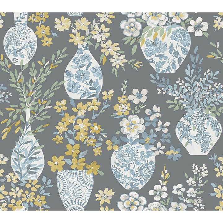 Harper Grey Floral Vase Wallpaper