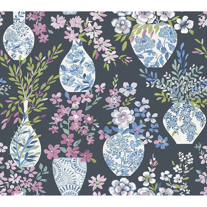 Harper Charcoal Floral Vase Wallpaper