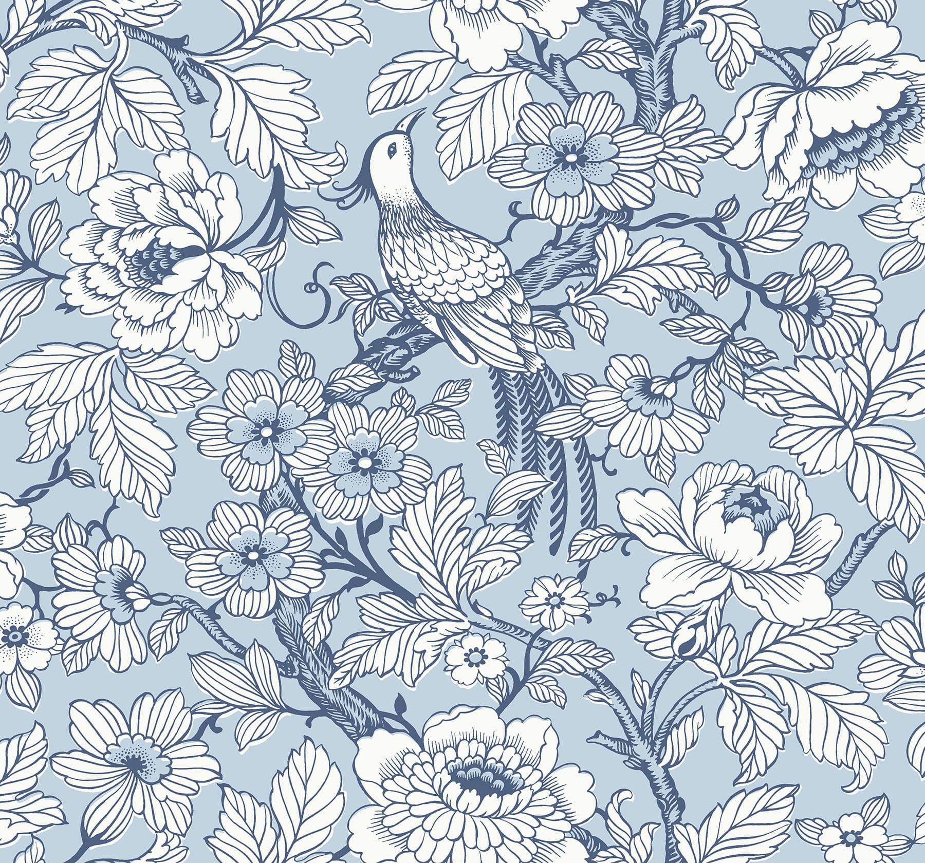 Beaufort Peony Chinoiserie Light Blue Wallpaper