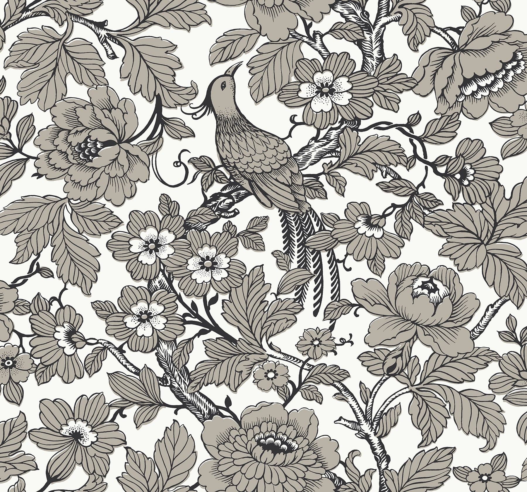 Beaufort Peony Chinoiserie Black Wallpaper