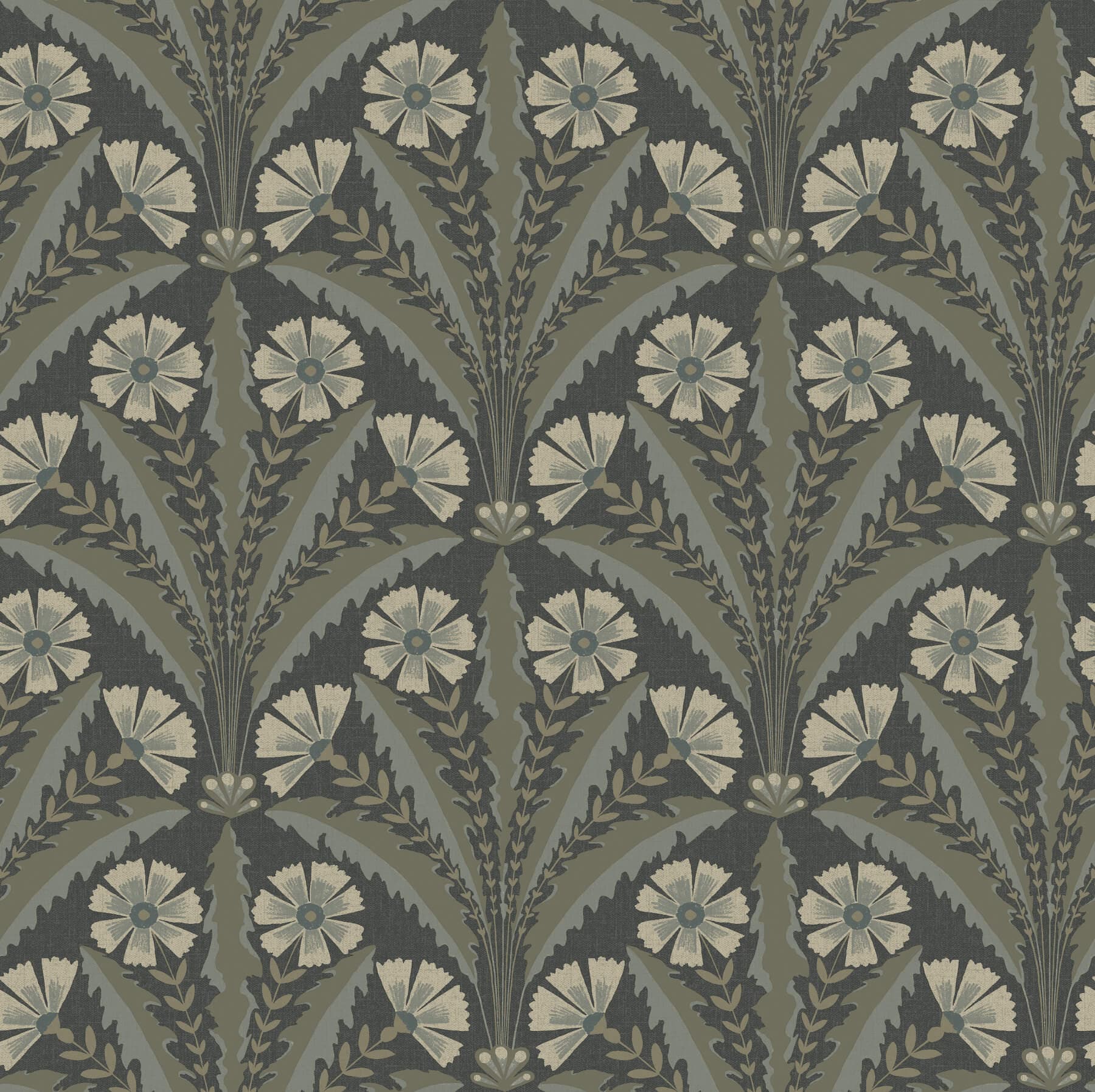 Tap Root Charcoal Floral Damask Wallpaper