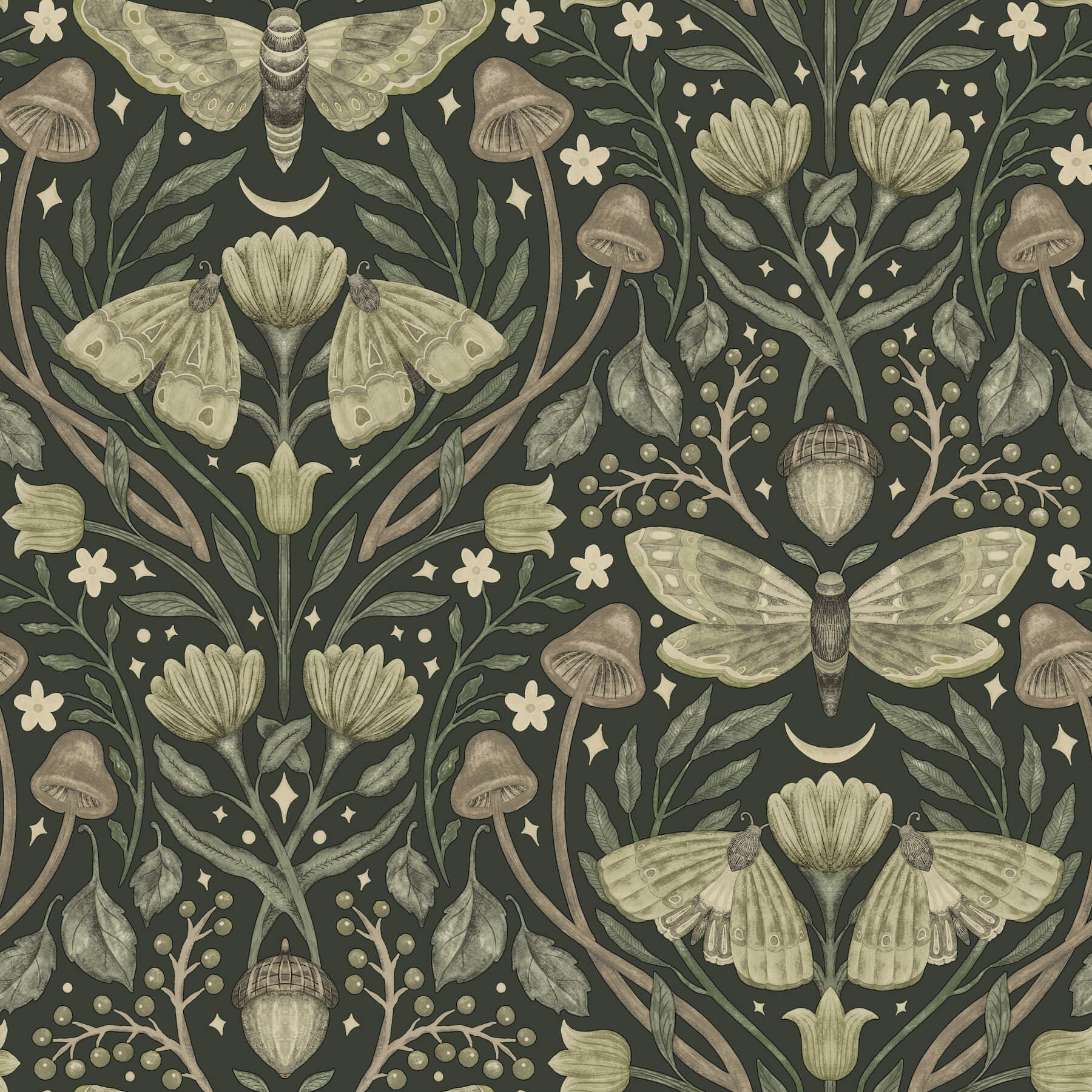 Mystic Moth Dark Green Forest Magic Wallpaper