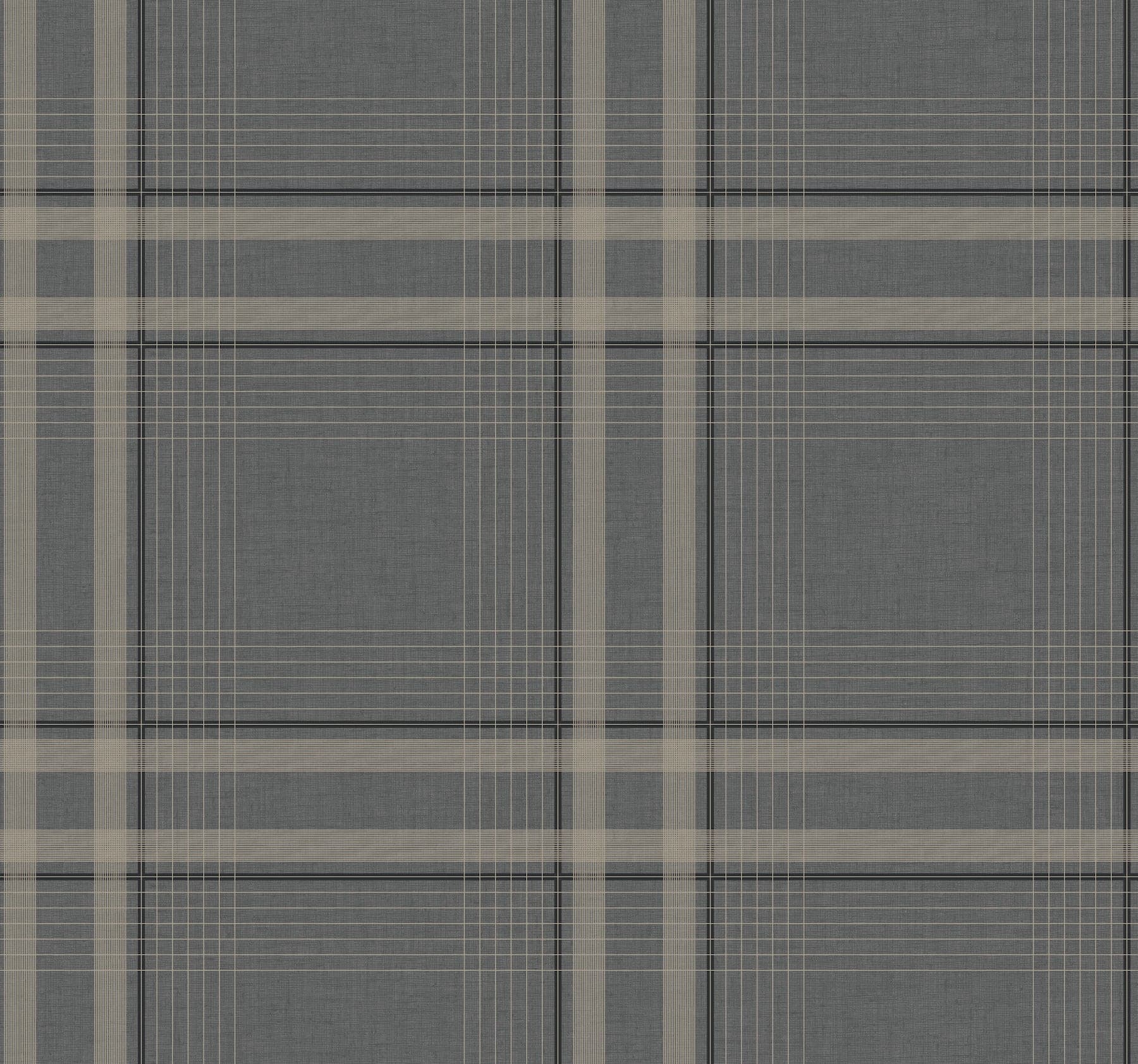 Ronald Redding Country Club Plaid Faux Linen Charcoal Wallpaper