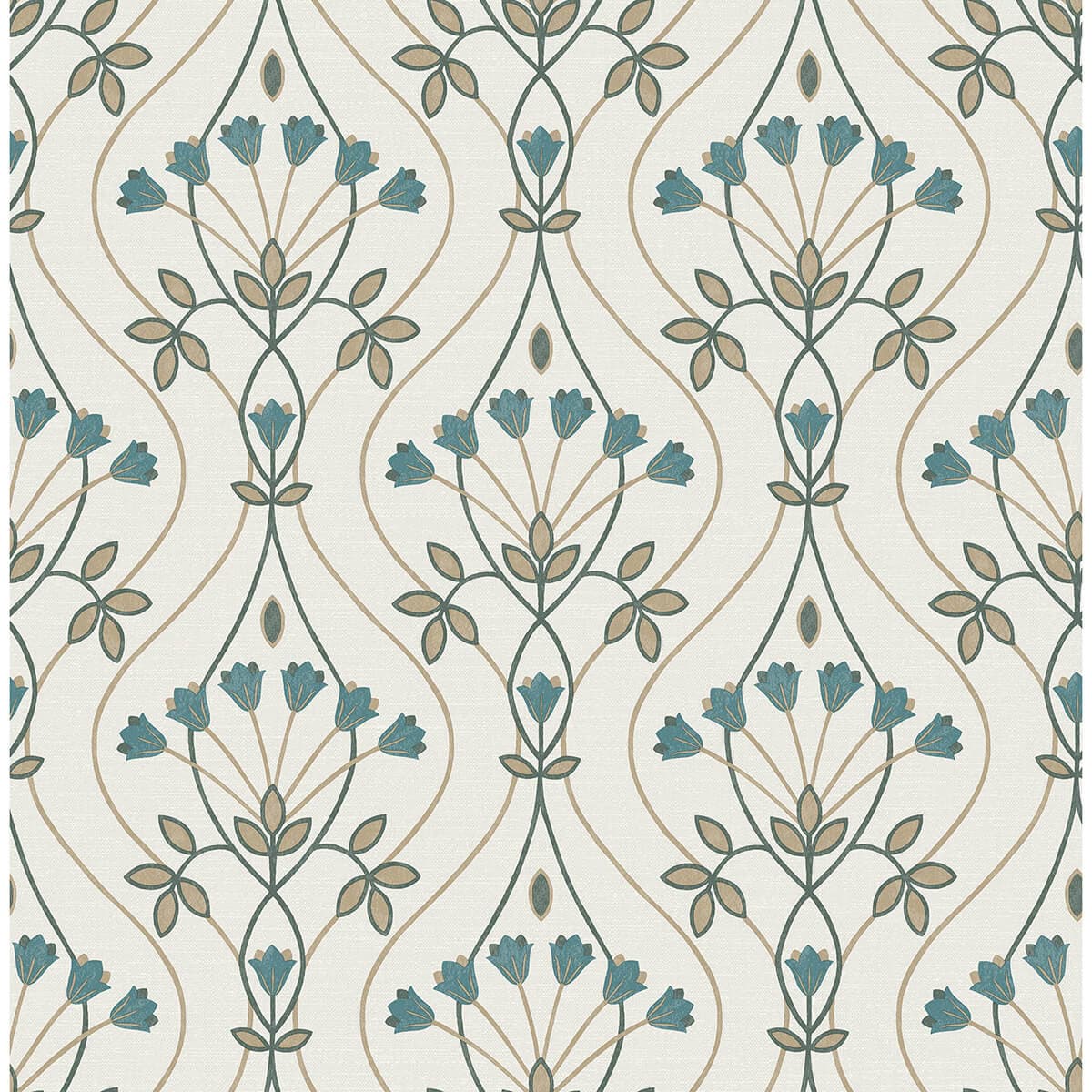 Dard Teal Tulip Ogee Wallpaper