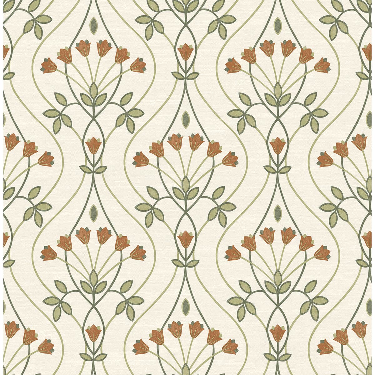 Dard Green Tulip Ogee Wallpaper
