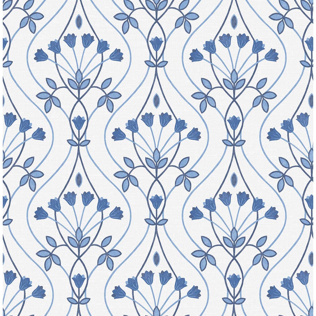 Dard Blue Tulip Ogee Wallpaper