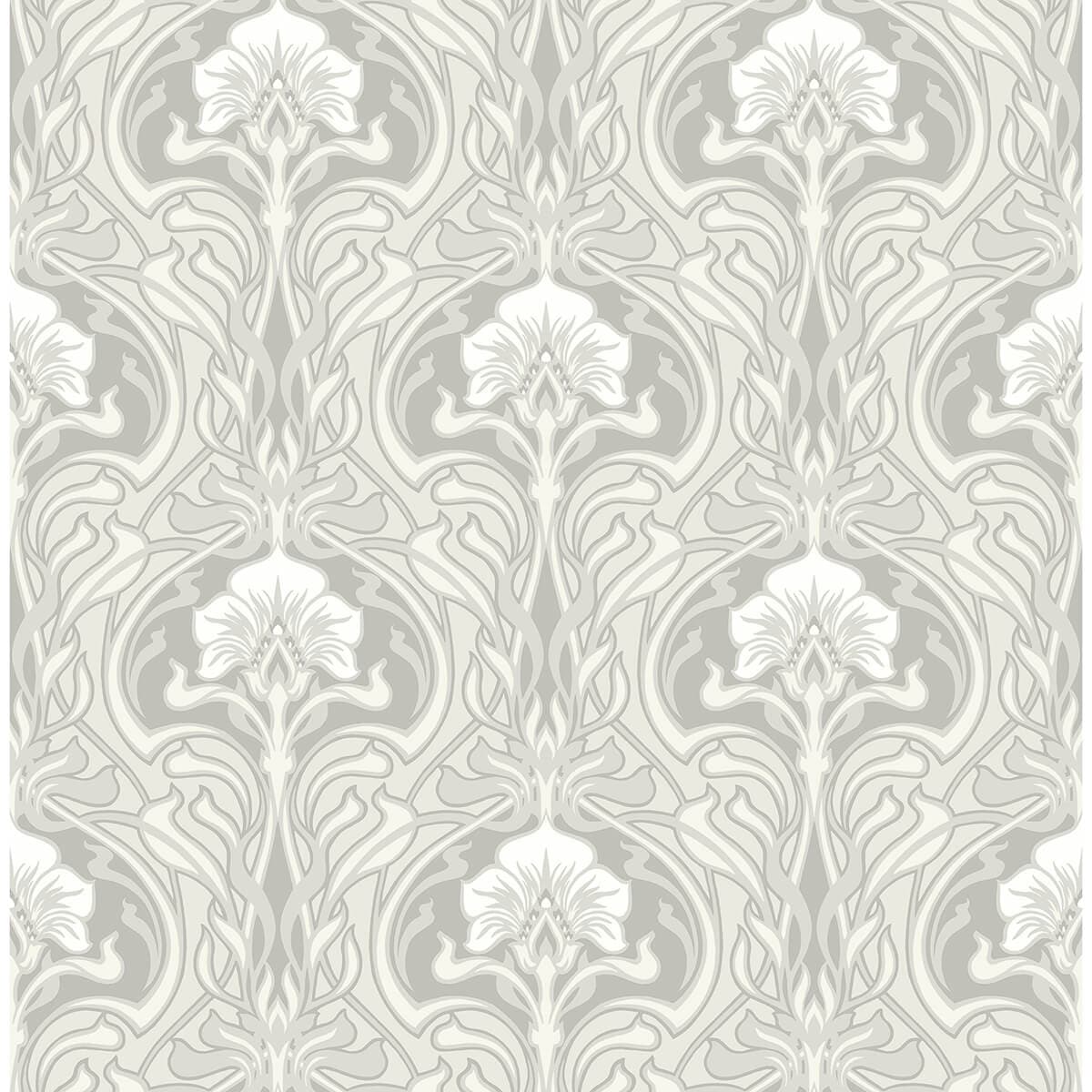 Mucha Off-White Botanical Ogee Wallpaper