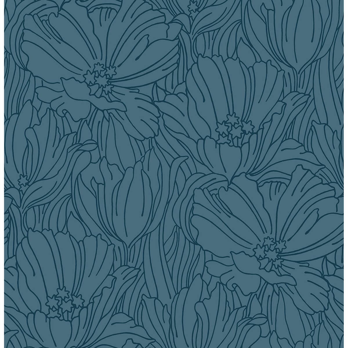 Selwyn Flock Dark Blue Floral Wallpaper