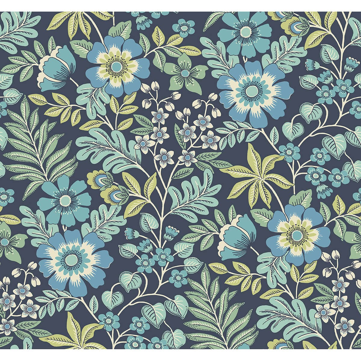 Voysey Navy Floral Wallpaper