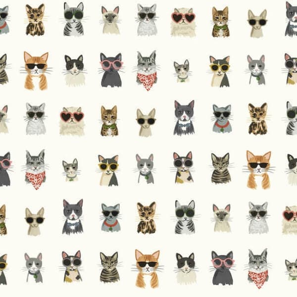 Cool Cats Premium Peel + Stick Wallpaper- Multi White