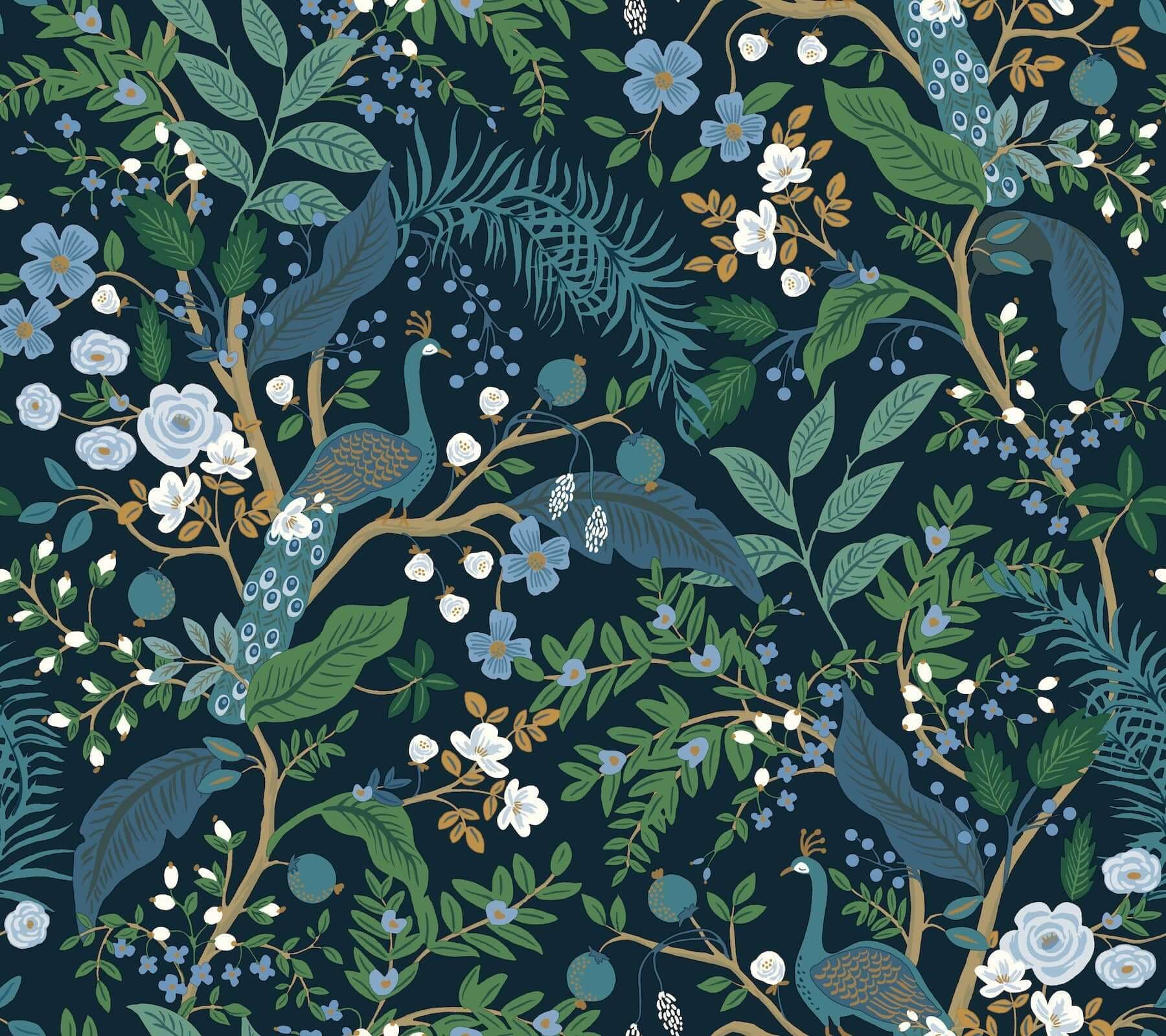 Peacock Garden Peel + Stick Wallpaper- Navy