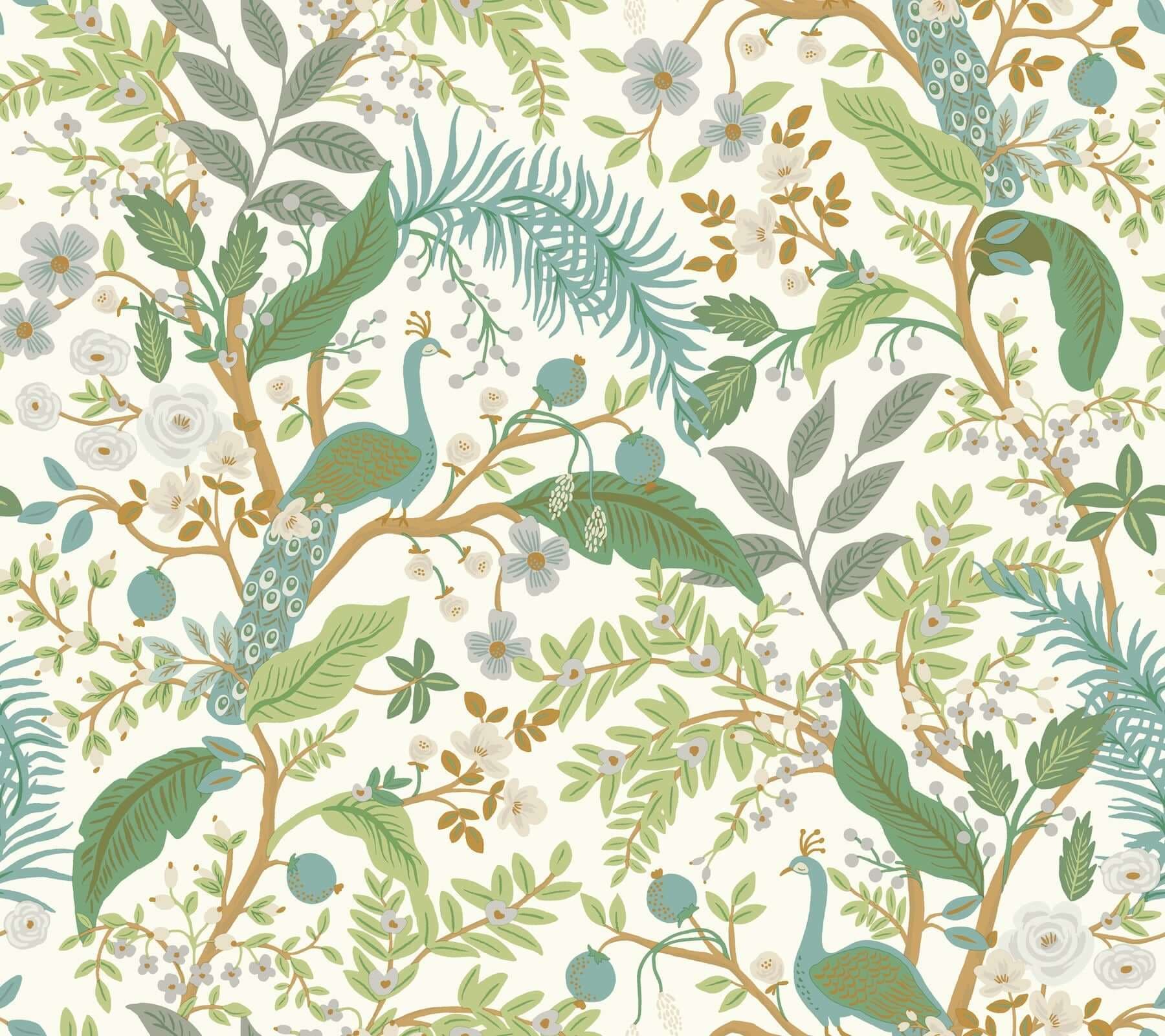 Peacock Garden Peel + Stick Wallpaper- White