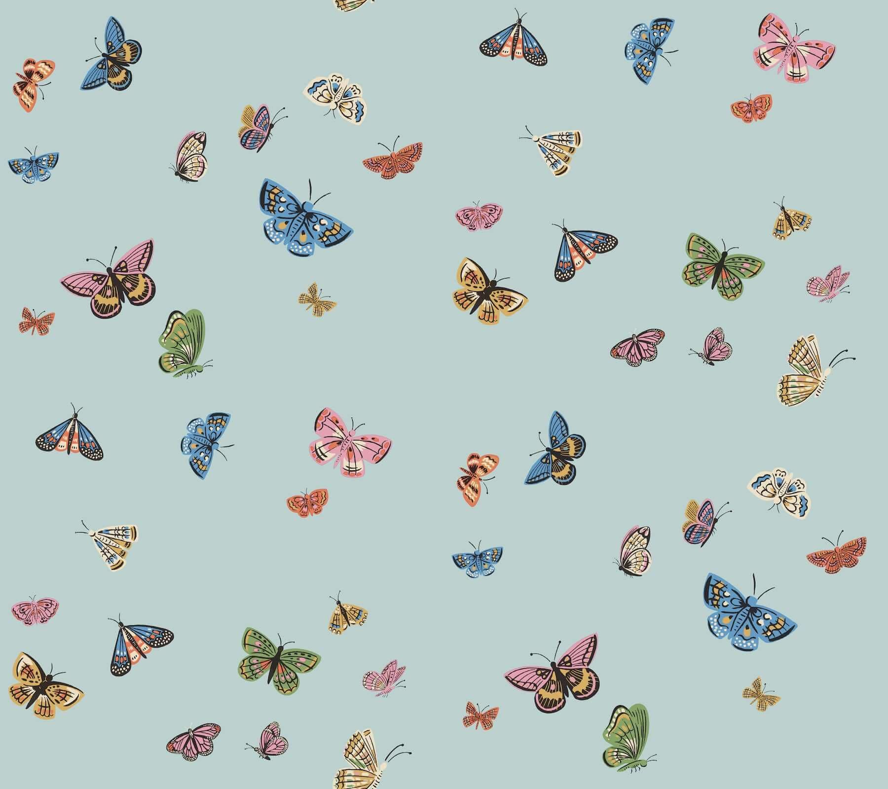Butterfly House Wallpaper- Light Blue