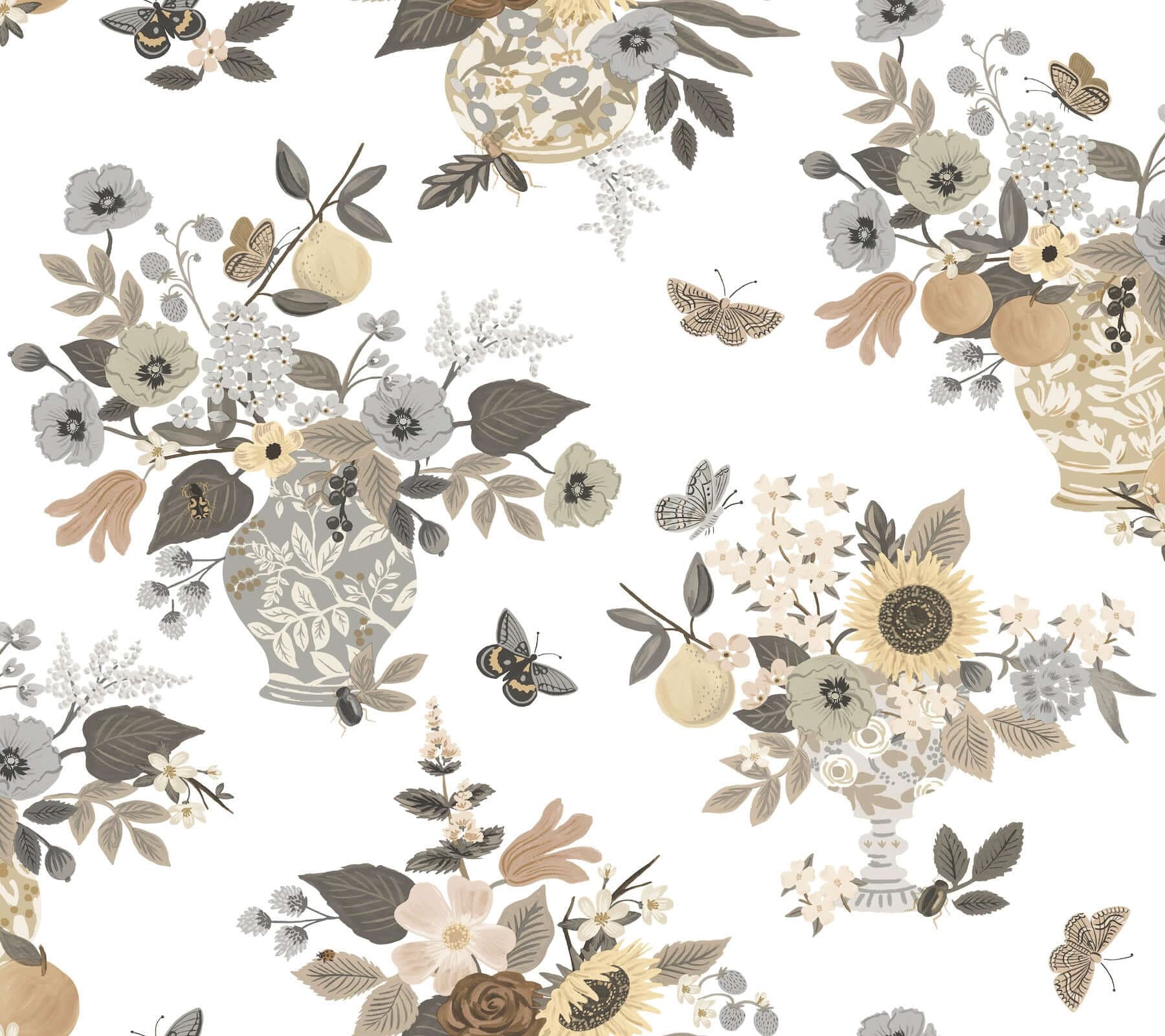Flower Studies Wallpaper- Linen Multi