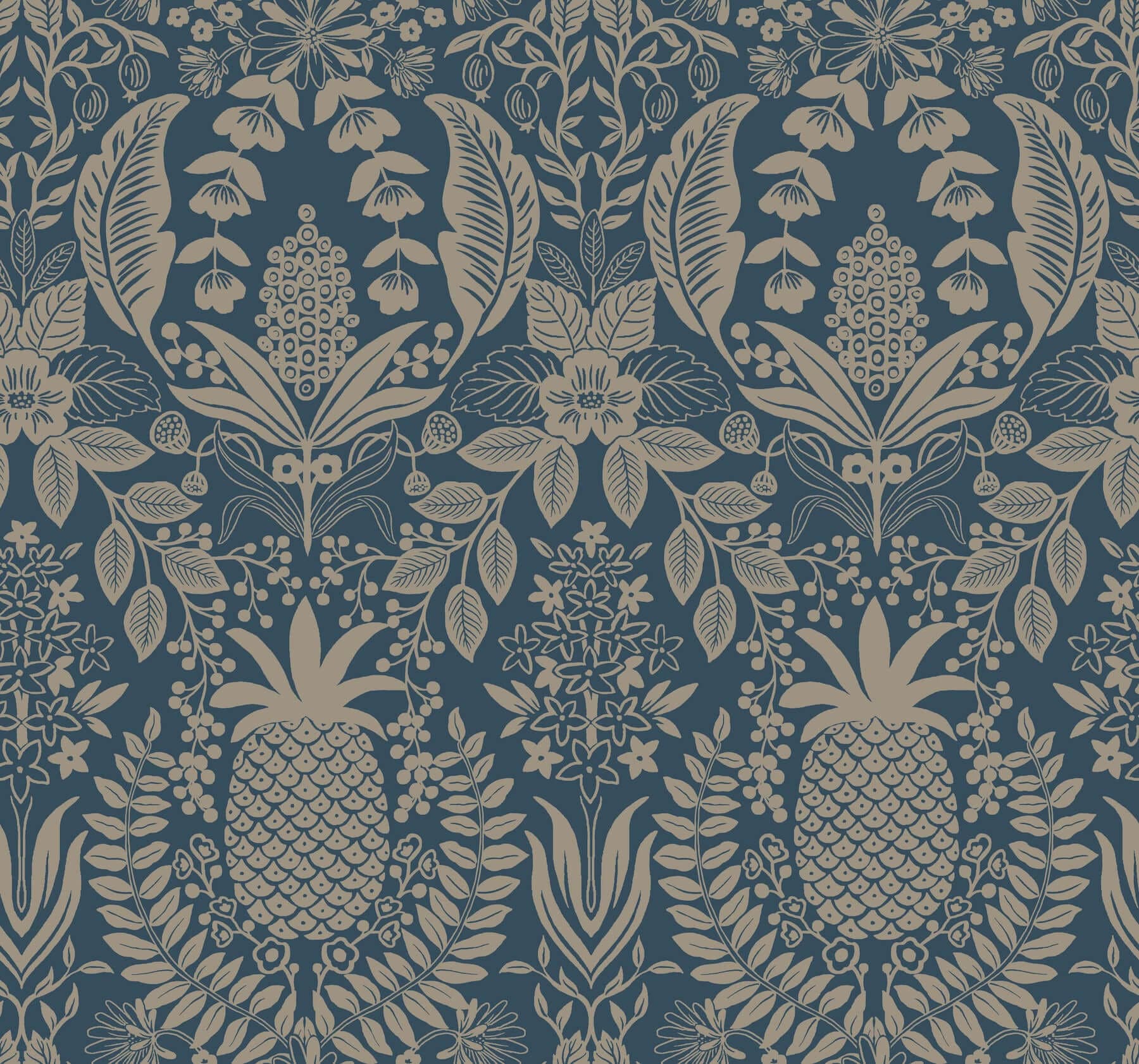 Pineapple Damask Wallpaper- Navy