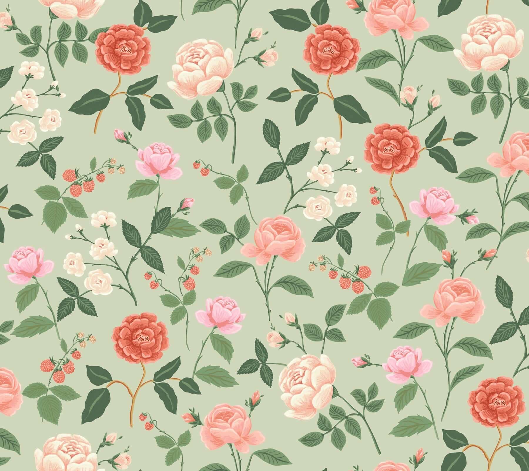 Roses Wallpaper- Mint