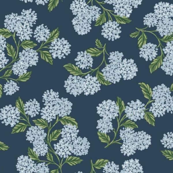 Hydrangea Wallpaper- Navy