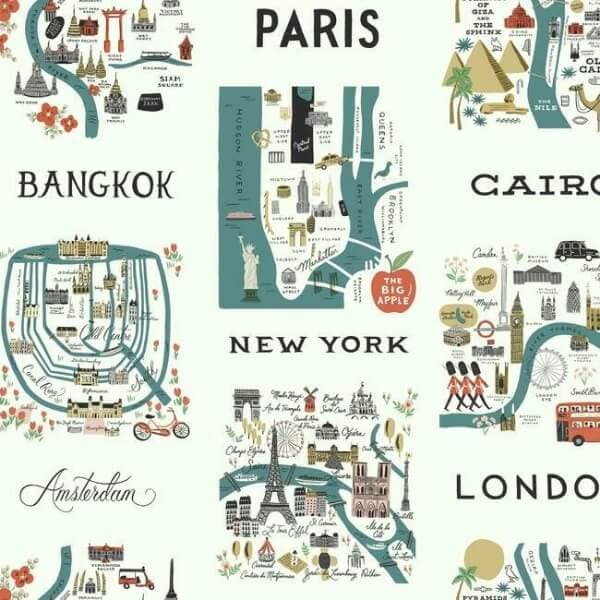 City Maps Wallpaper- Blue & Red