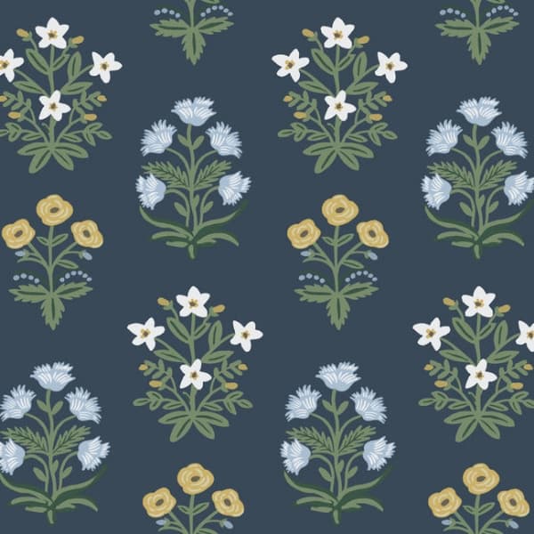 Mughal Rose Wallpaper- Navy