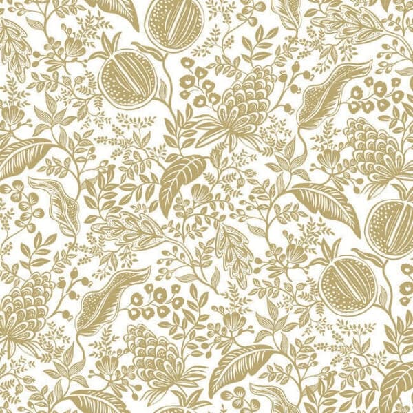 Pomegranate Wallpaper- White & Metallic Gold