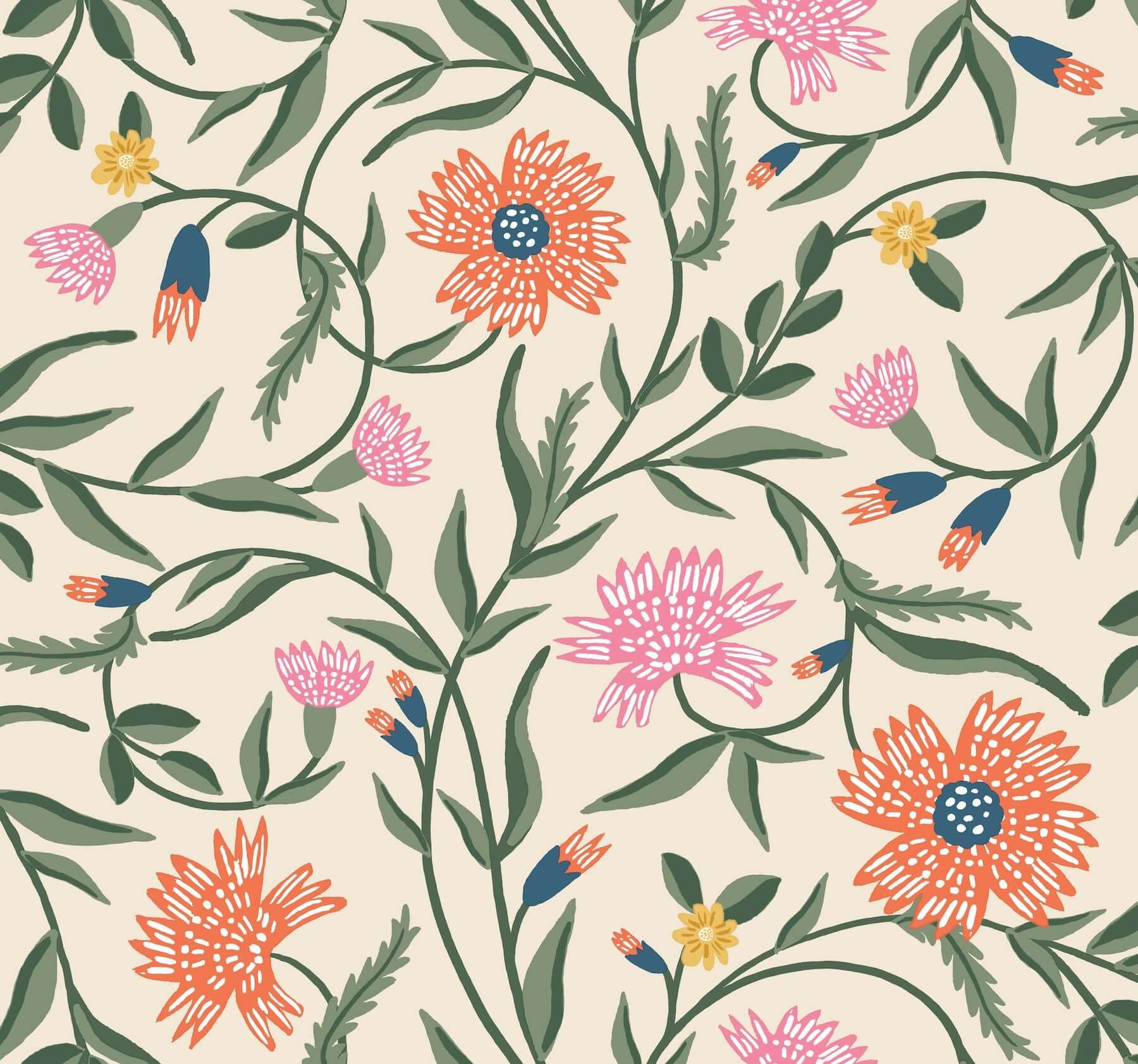 Aster Wallpaper- Linen & Coral