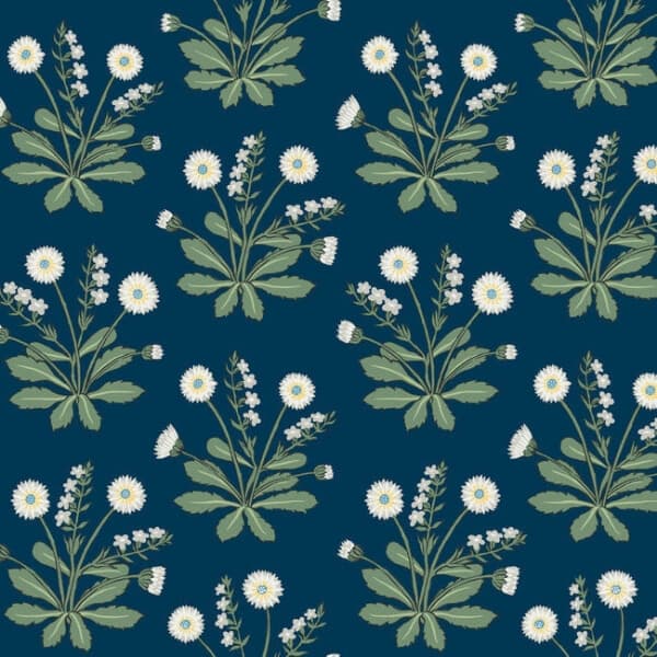 Meadow Flowers Wallpaper- Navy/White