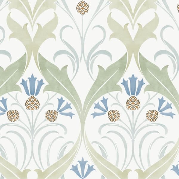 Pinecone Ribbon Wallpaper- Green/Blue