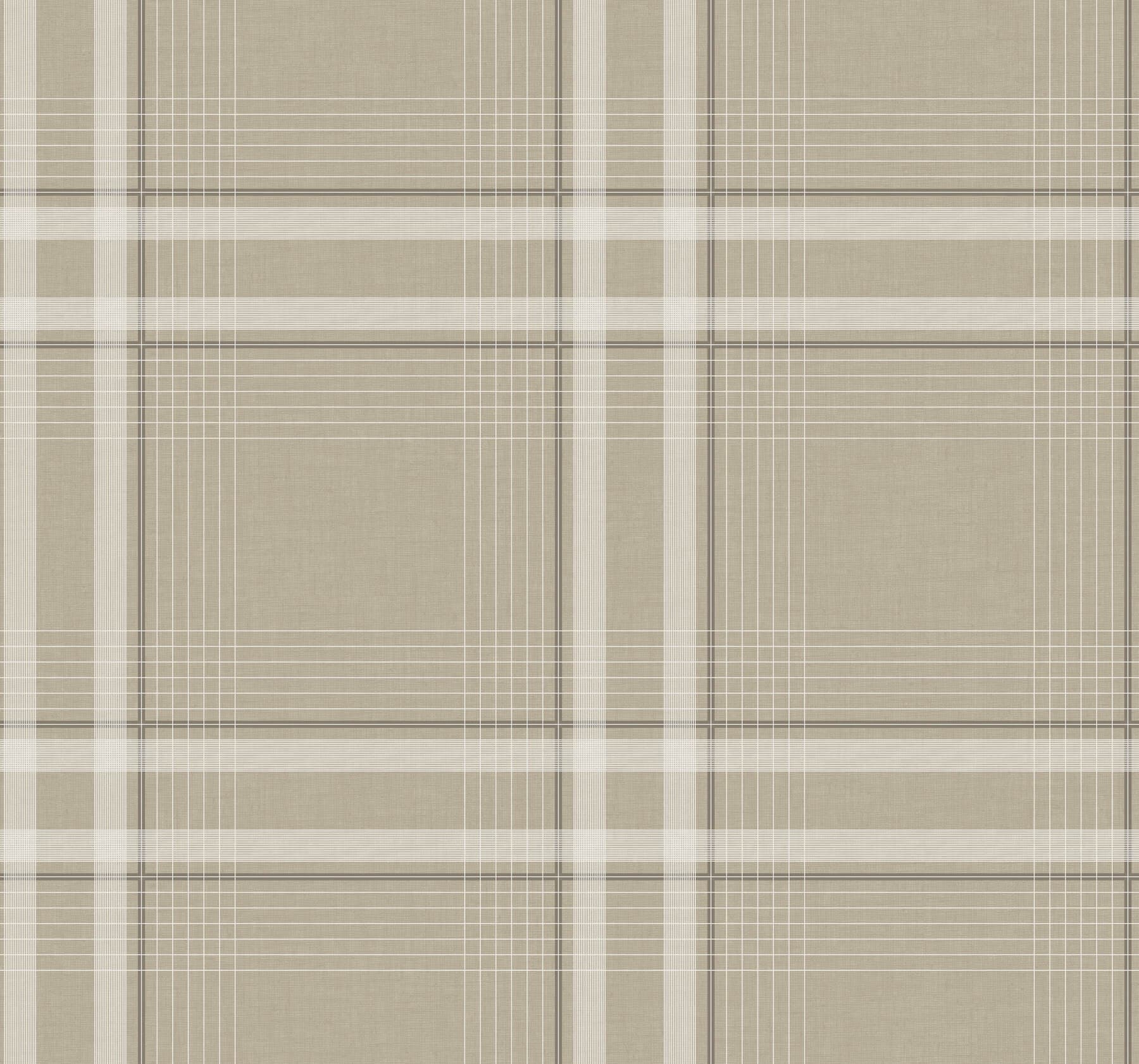 Country Club Plaid Taupe Faux Linen Wallpaper