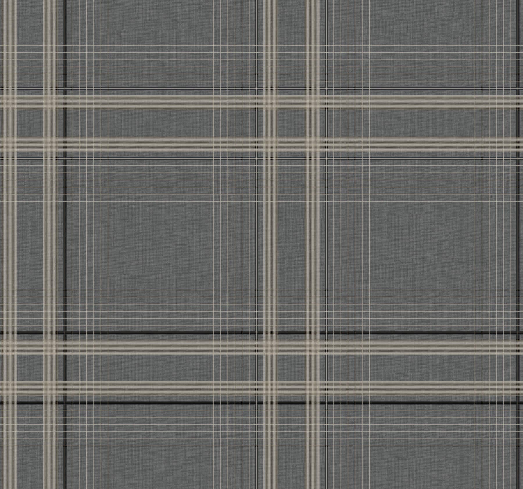 Country Club Plaid Charcoal Faux Linen Wallpaper