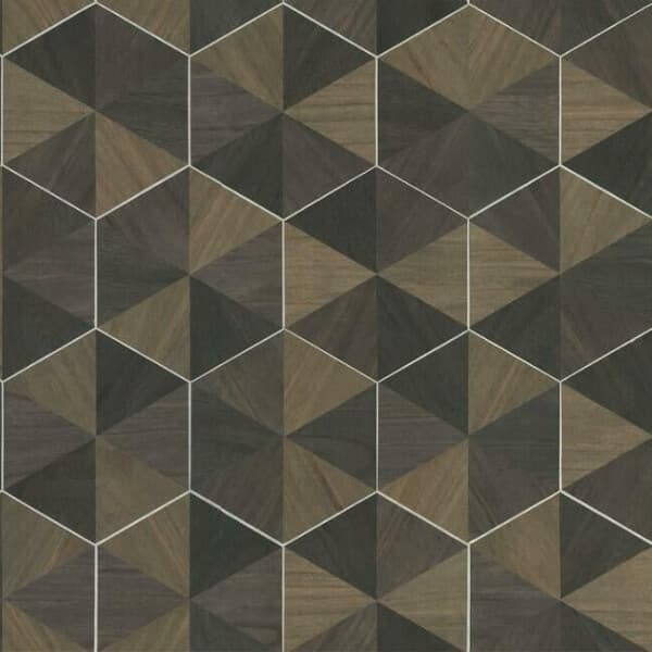 Hexagram Wood Veneer Wallpaper- Smoke