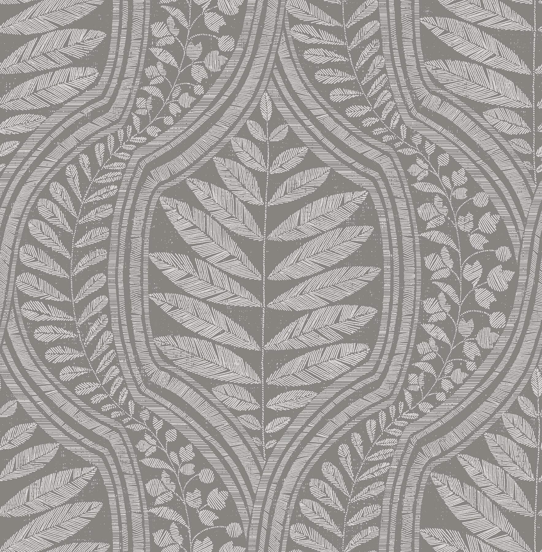 Juno Dark Grey Ogee Wallpaper- Scott Living