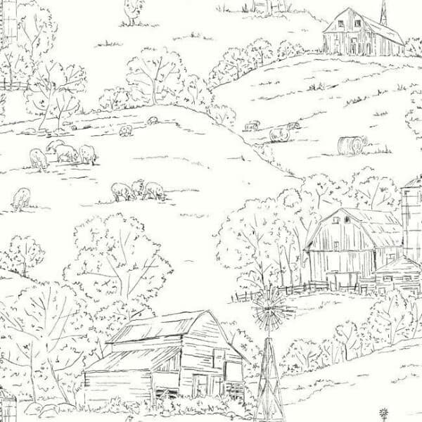 Pasture Toile Wallpaper- Black/White